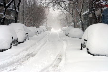 Thompson st between Houston and prince in Soho Manhattan during the 2006 blizzard in New York City