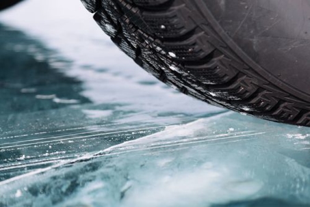 car tire on ice